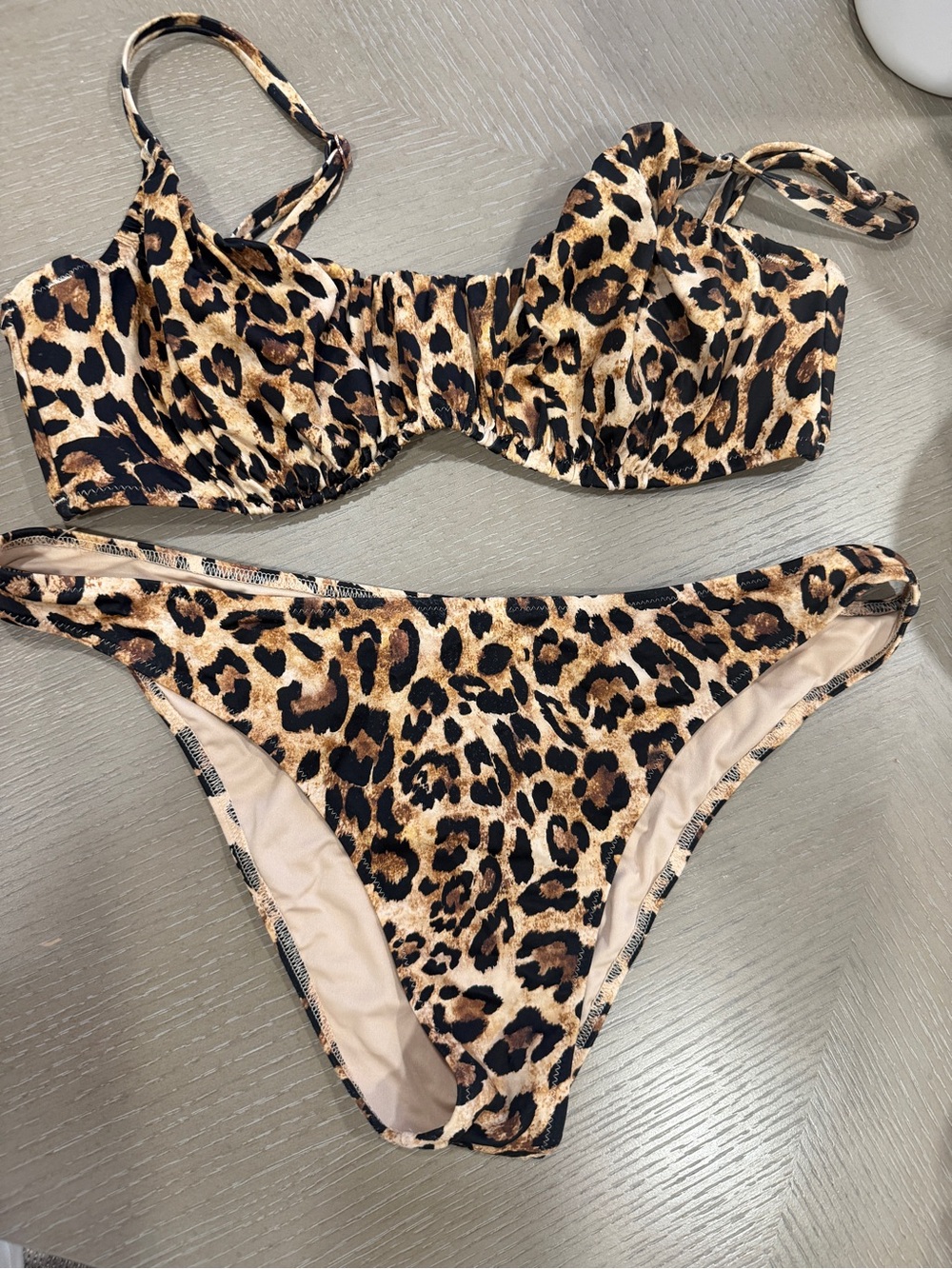 Shade & Shore Leopard Print Bikini Set – 34DD Top & Large Bottoms